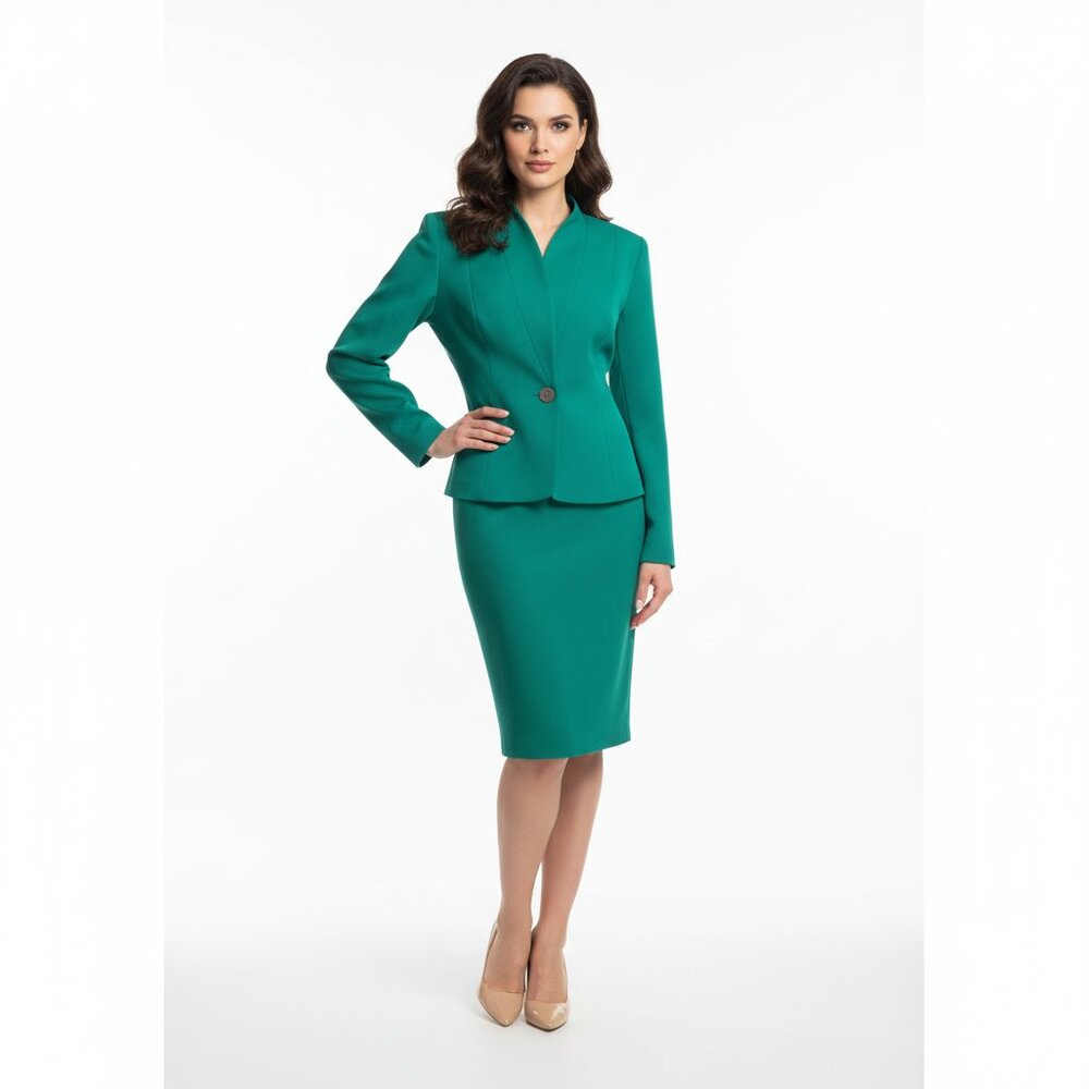 CHRISTIAN DIOR Green 2 PC Skirt Suit Sz 6 CHIC!